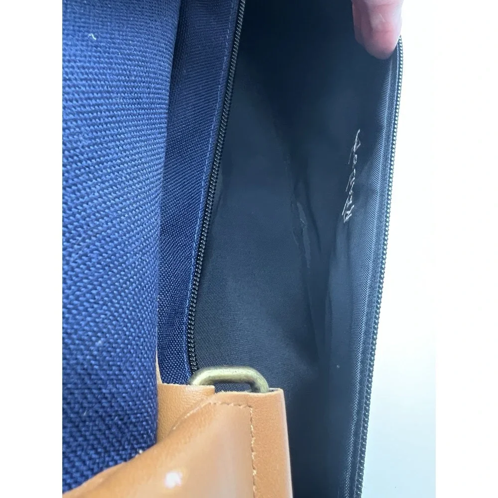 LL Bean Navy Canvas/Leather Messenger Sling Bag Embroidered 